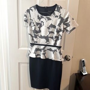 Flowered navy/white business dress